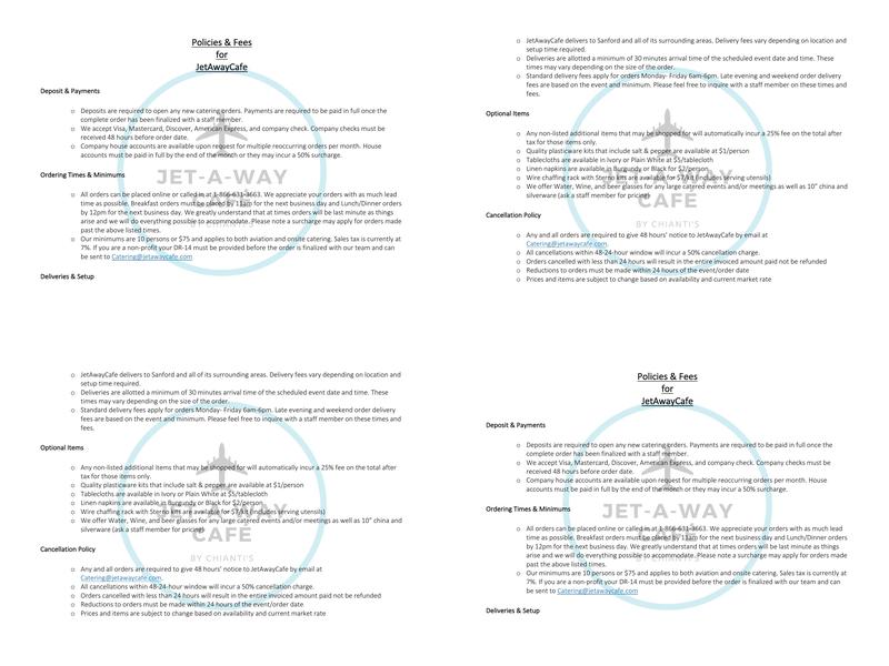 Jet-A-Way Cafe Menu