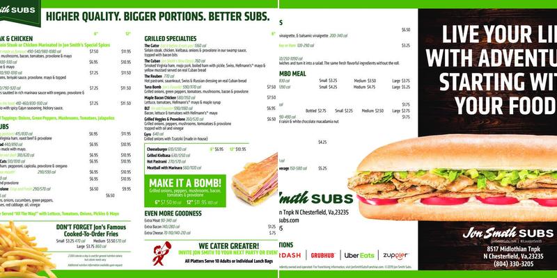Jon Smith Subs Menu