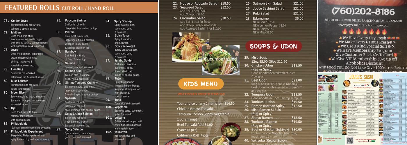 Joyce's Sushi Menu