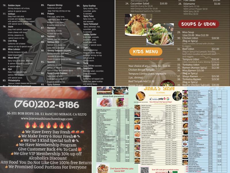 Joyce's Sushi Menu
