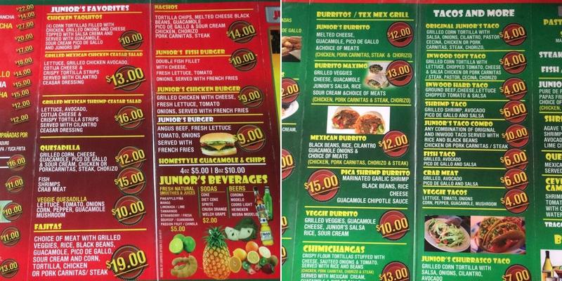 Junior's Tacos Menu