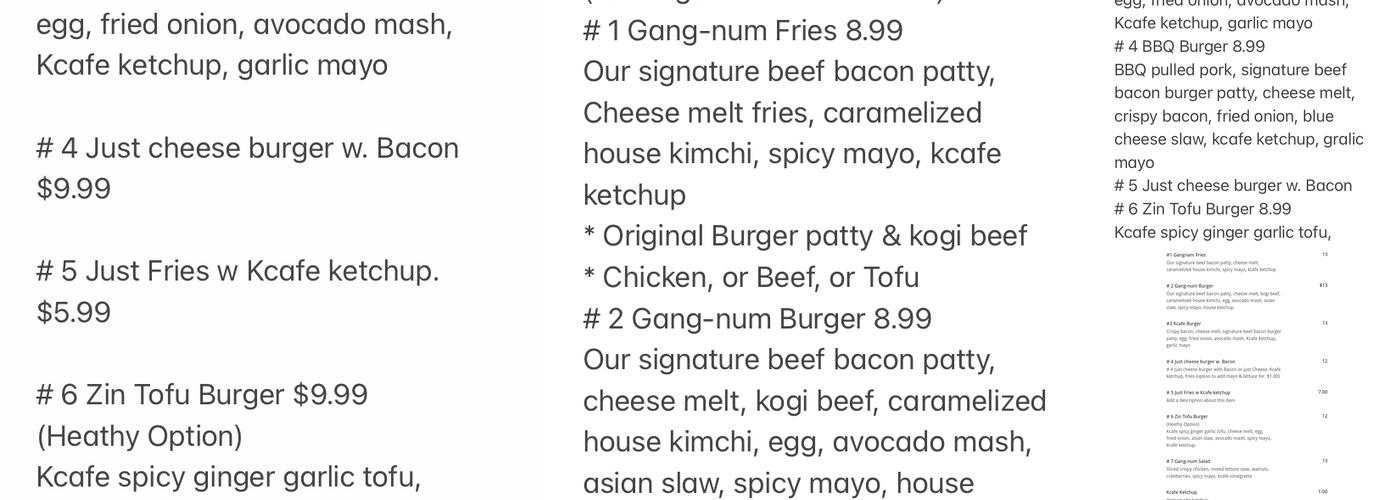Kcafe Menu