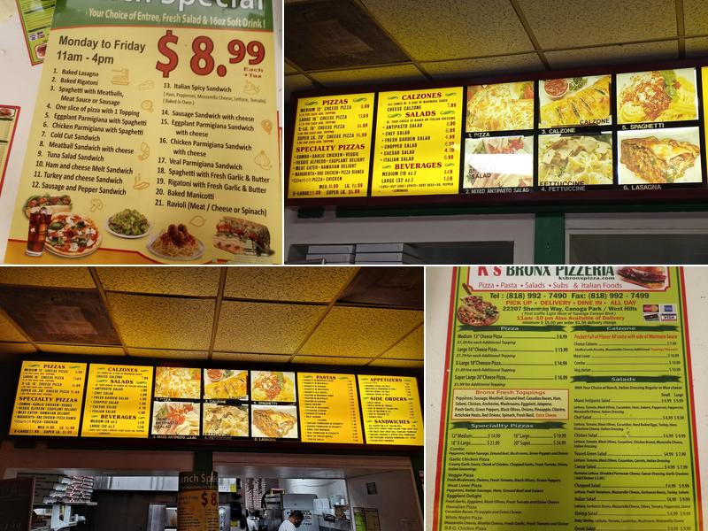 K's Bronx Pizzeria Menu