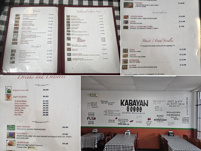 Kabayan Grill Filipino Restaurant Menu