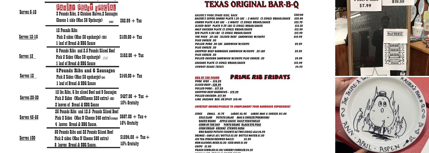 Kaisers Barbeque and General Store Menu