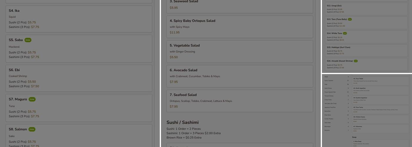 Kamiza Japanese Cuisine Menu