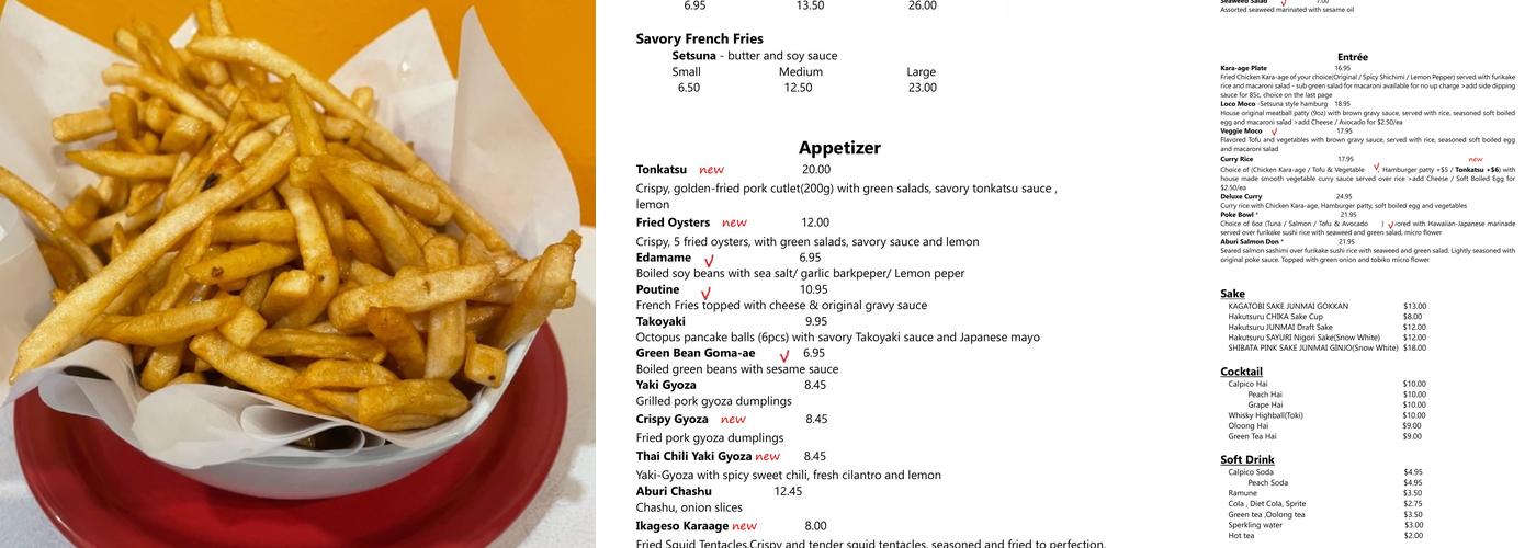 Karaage Setsuna Menu