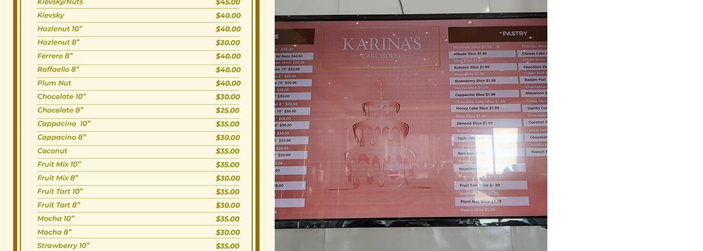 Karina's Cake House Menu