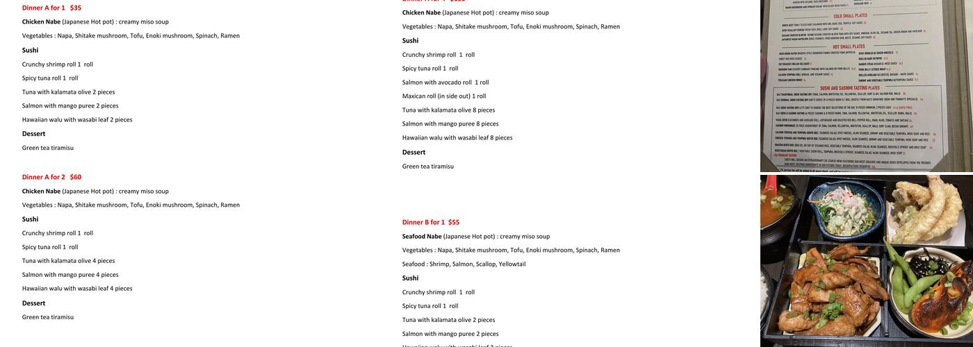 KAZ Sushi Bistro Menu