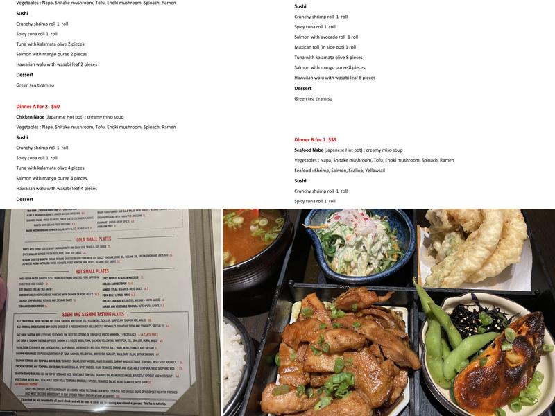 KAZ Sushi Bistro Menu