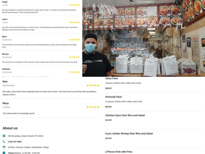 AAA Kennedy Fried Chicken Menu