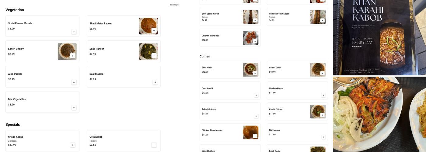 Khan Karahi Kabob Menu