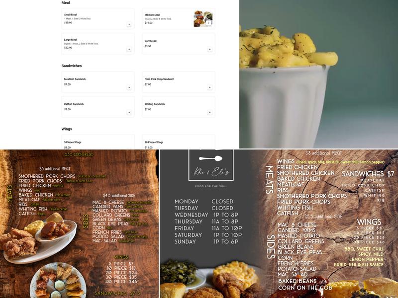 Khi & Eli's Food For The Soul Menu