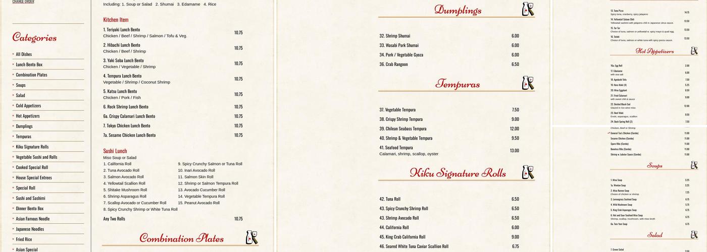 Kiku Sushi Menu