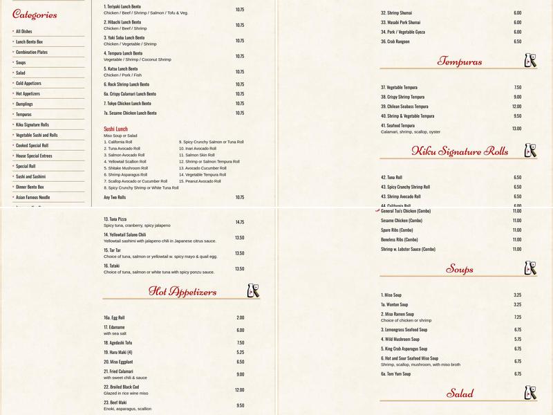 Kiku Sushi Menu