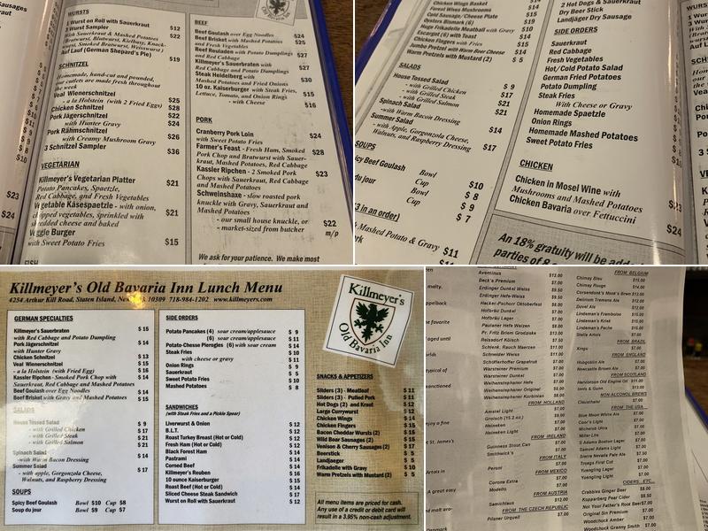 Killmeyer's Menu