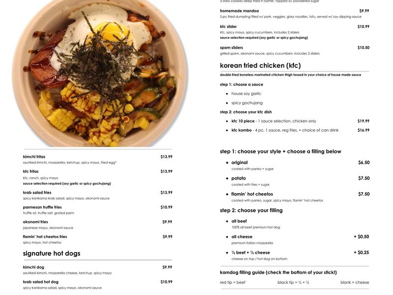 kimchipapi kitchen Menu