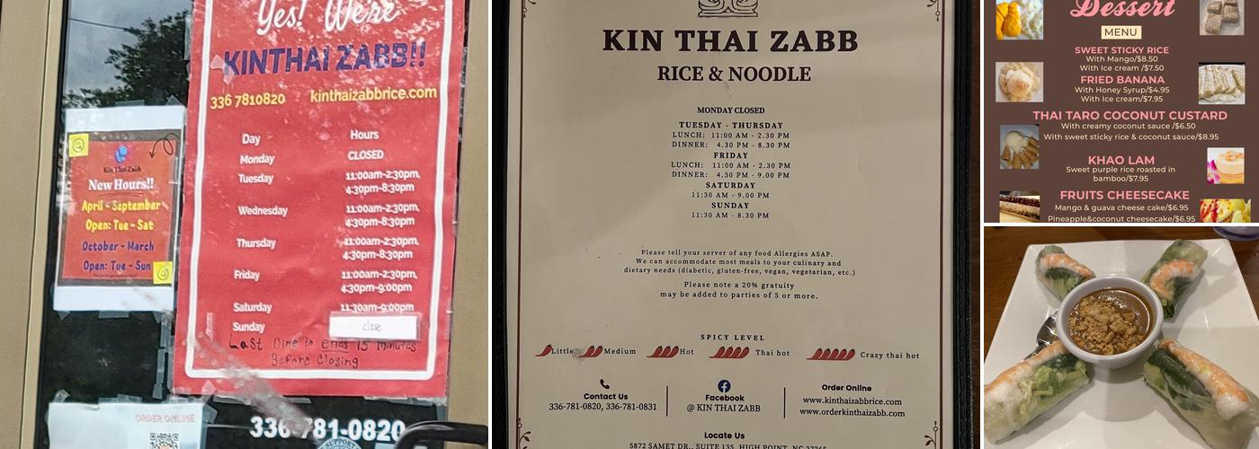 Kin Thai Zabb Rice & Noodle Menu