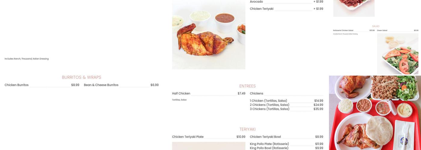 King Pollo Rotisserie Chicken Menu