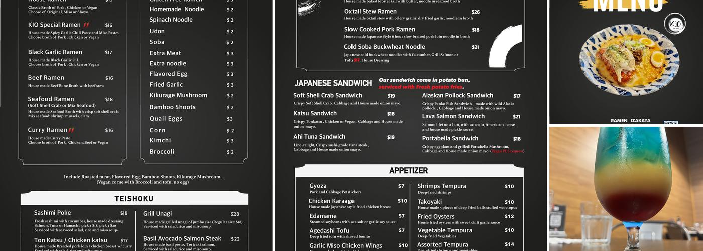 Kio Ramen Menu
