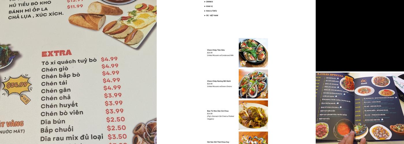 Ốc A Chảy Menu