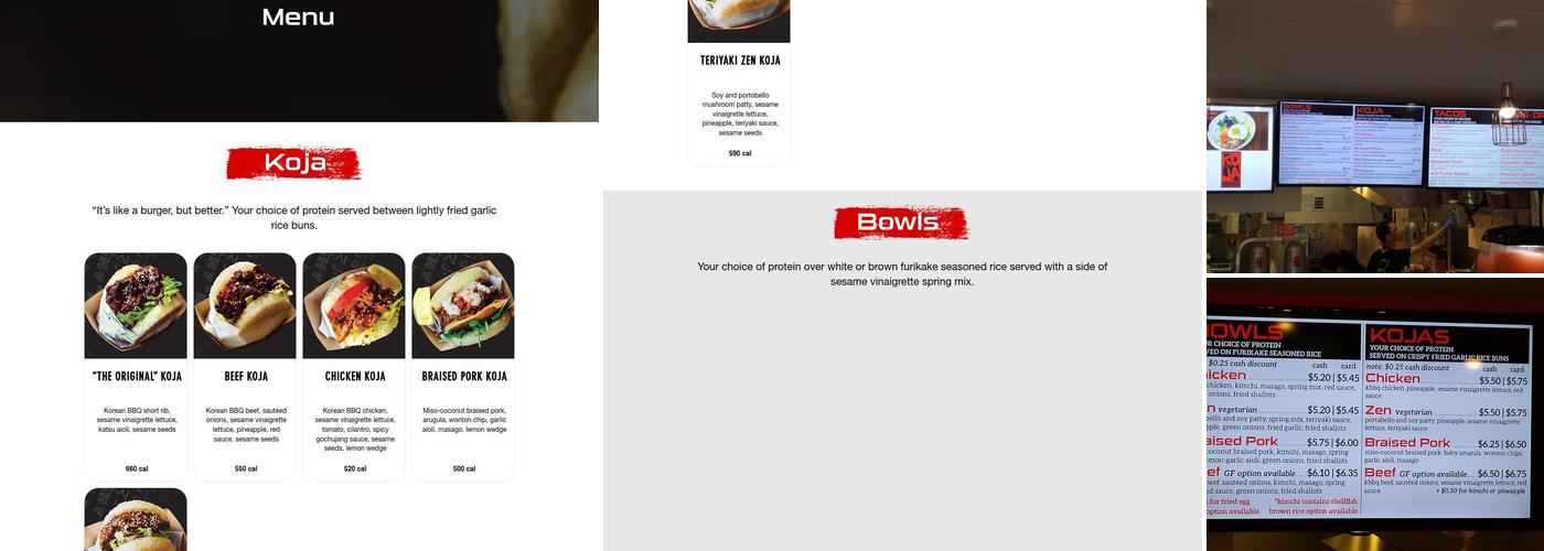 KoJa Kitchen Menu