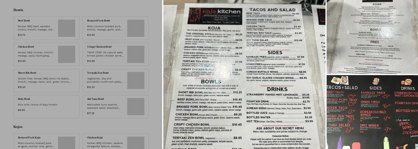 Koja Kitchen Menu