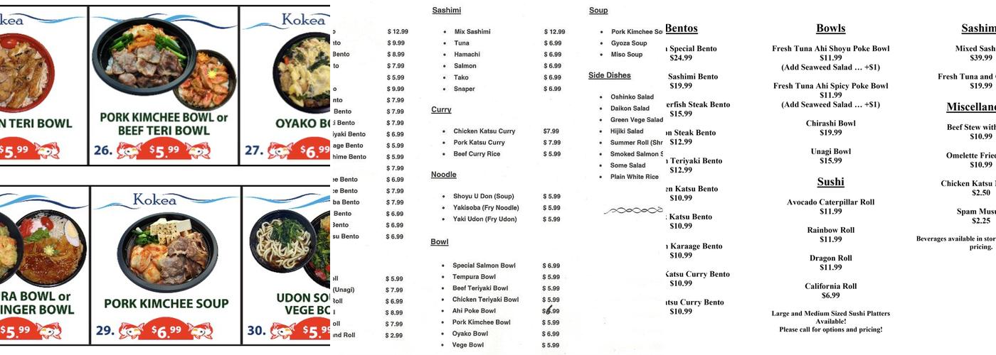 Kokea Bento Menu