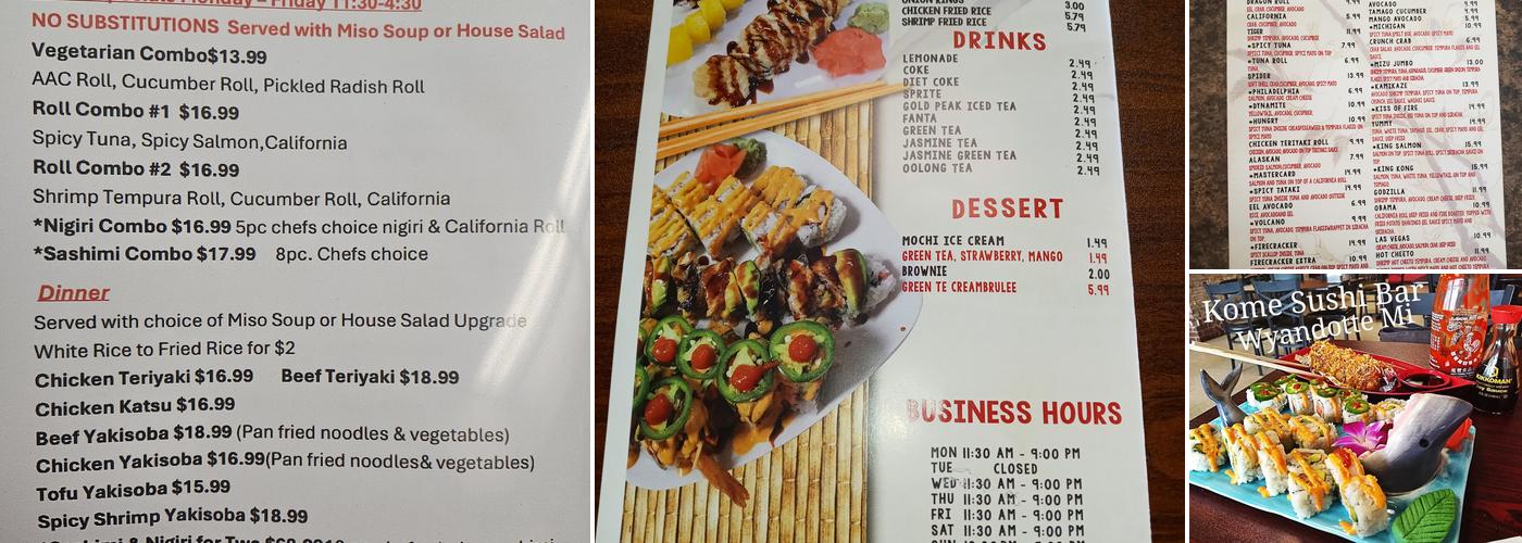 Komé Sushi Bar Menu