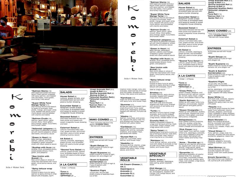 Komorebi Sushi Menu
