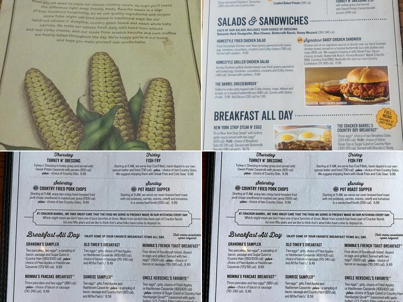 Cracker Barrel Old Country Store Menu