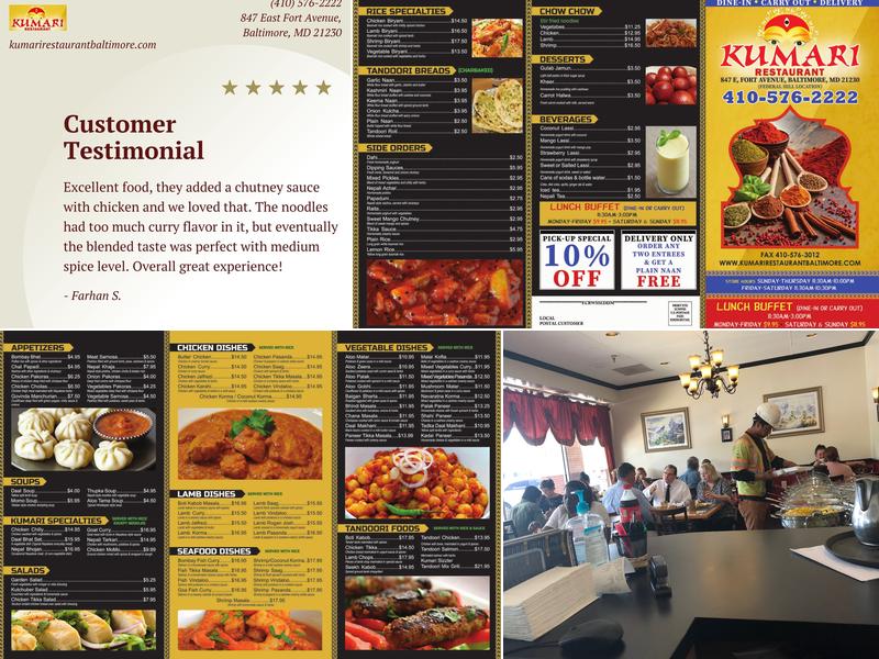 Kumari Restaurant - Federal Hill Menu