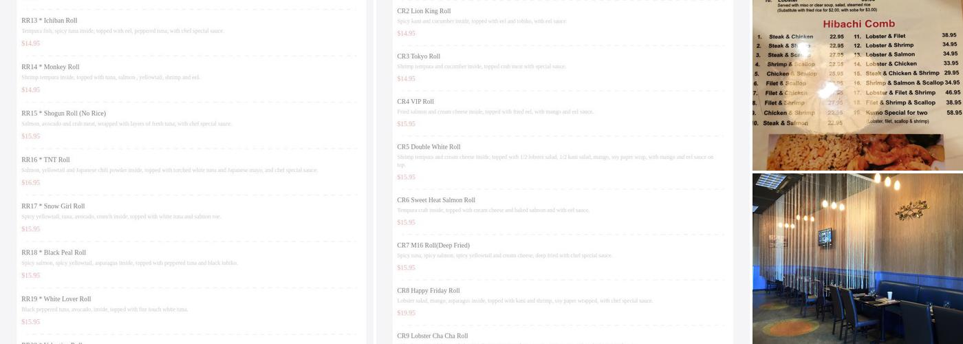 Kumo Hibachi Sushi Menu