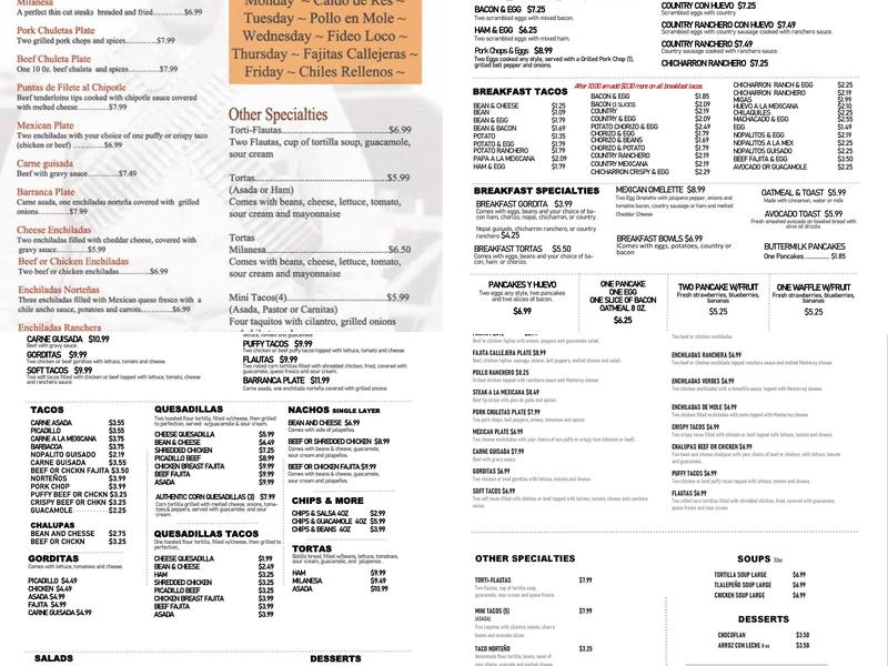 La Barranca Menu