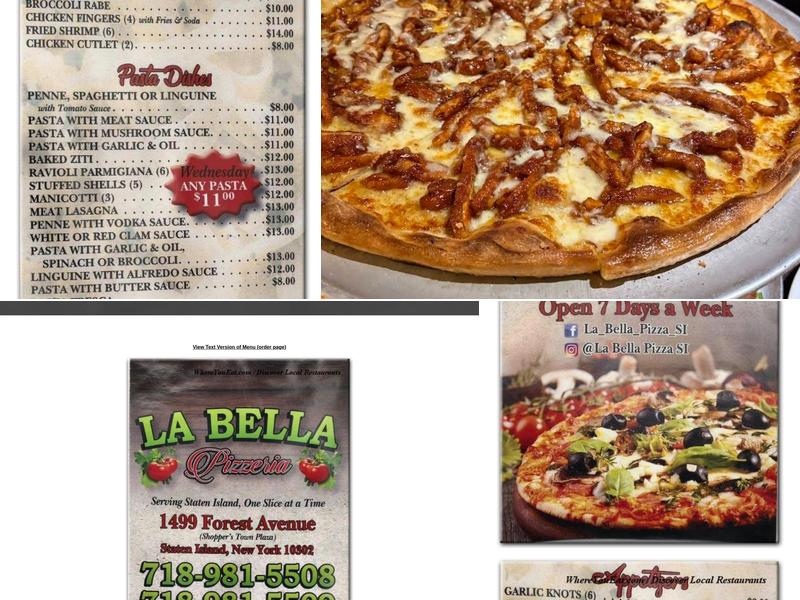 La Bella Pizza Menu