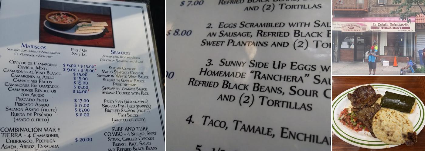 La Cabaña Salvadoreña Menu