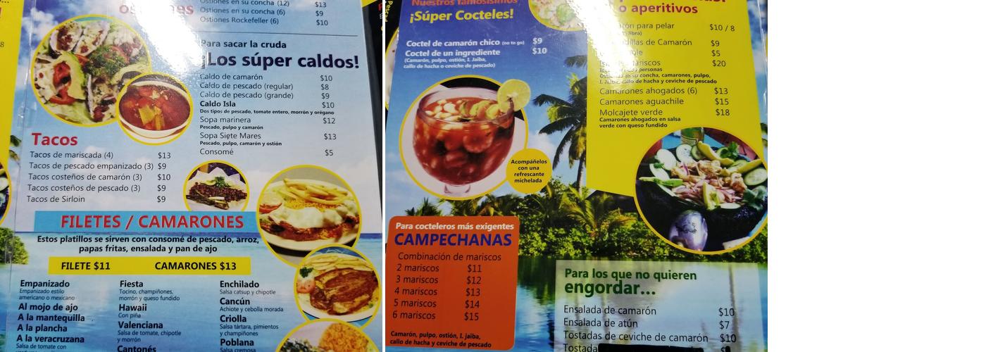 La Isla Mariscos Menu