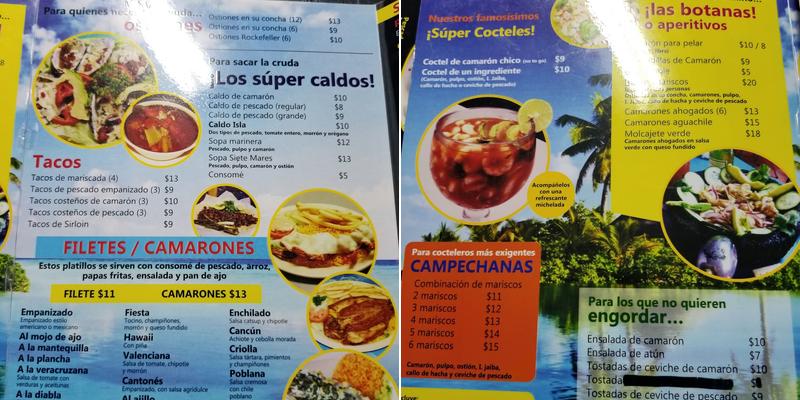 La Isla Mariscos Menu