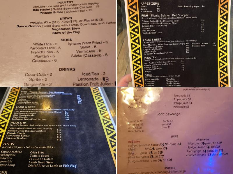 La Savane Menu