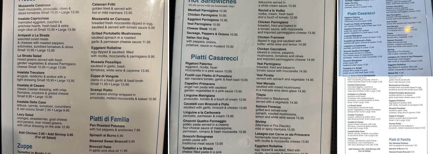La Strada Menu
