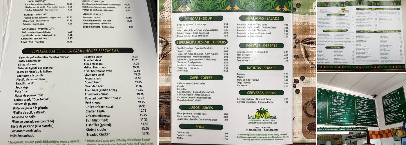 Las Dos Palmas Menu