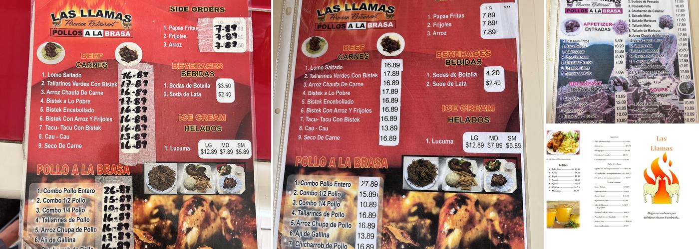 Las Llamas Menu