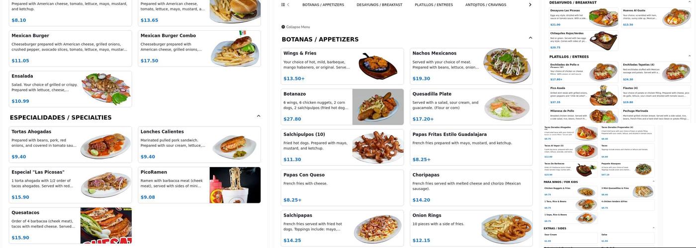 Las Picosas Menu
