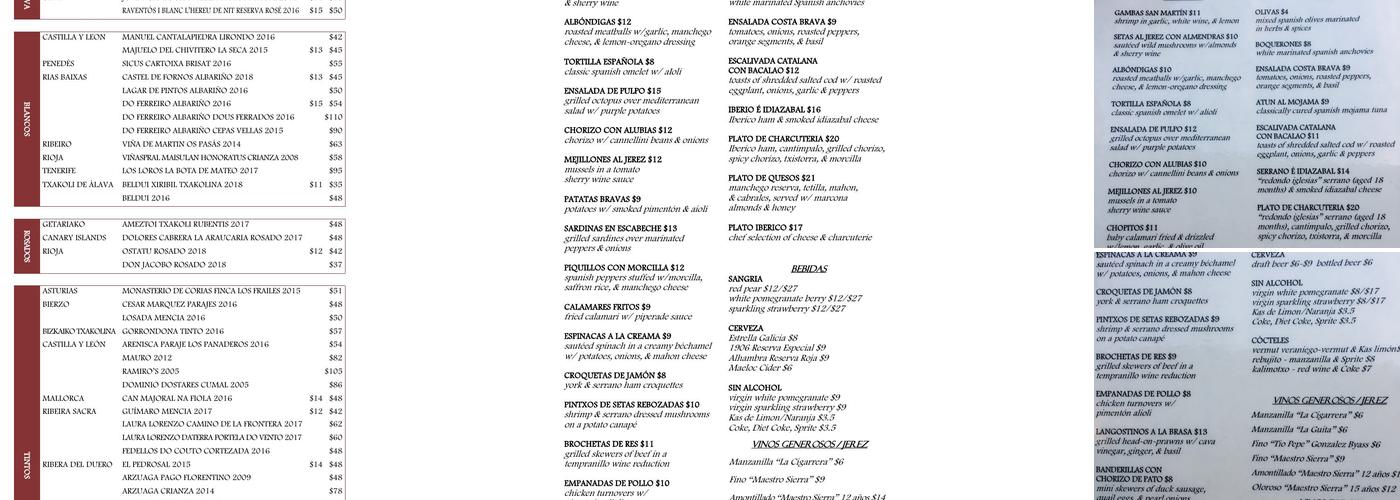 Las Ramblas Menu