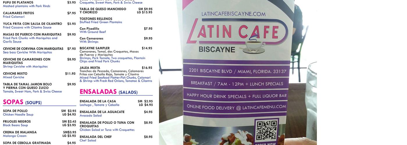 Latin Cafe Biscayne Menu