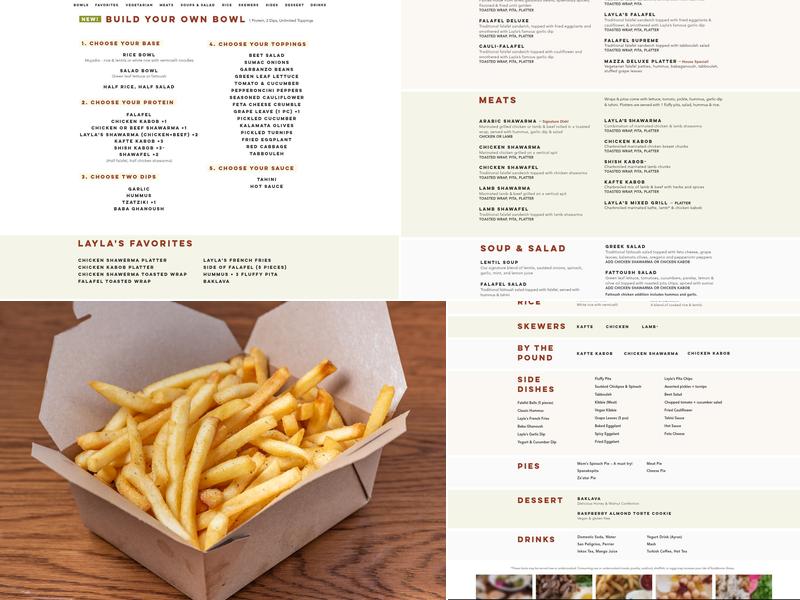Layla's Falafel Menu