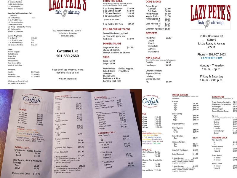 Lazy Pete's Fish and Shrimp Menu