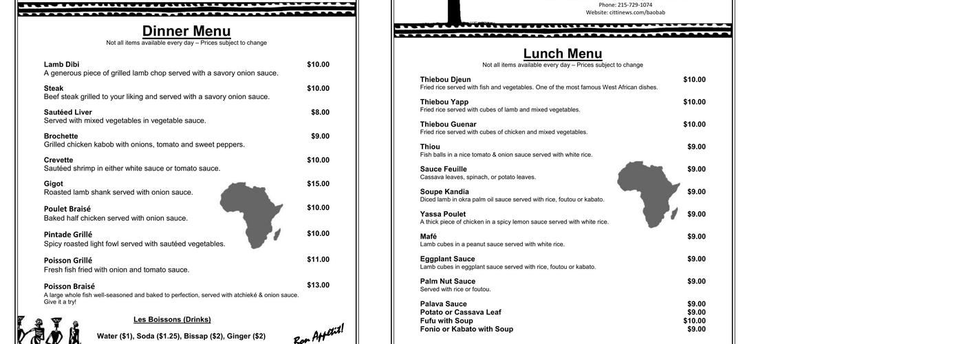 Baobab Menu