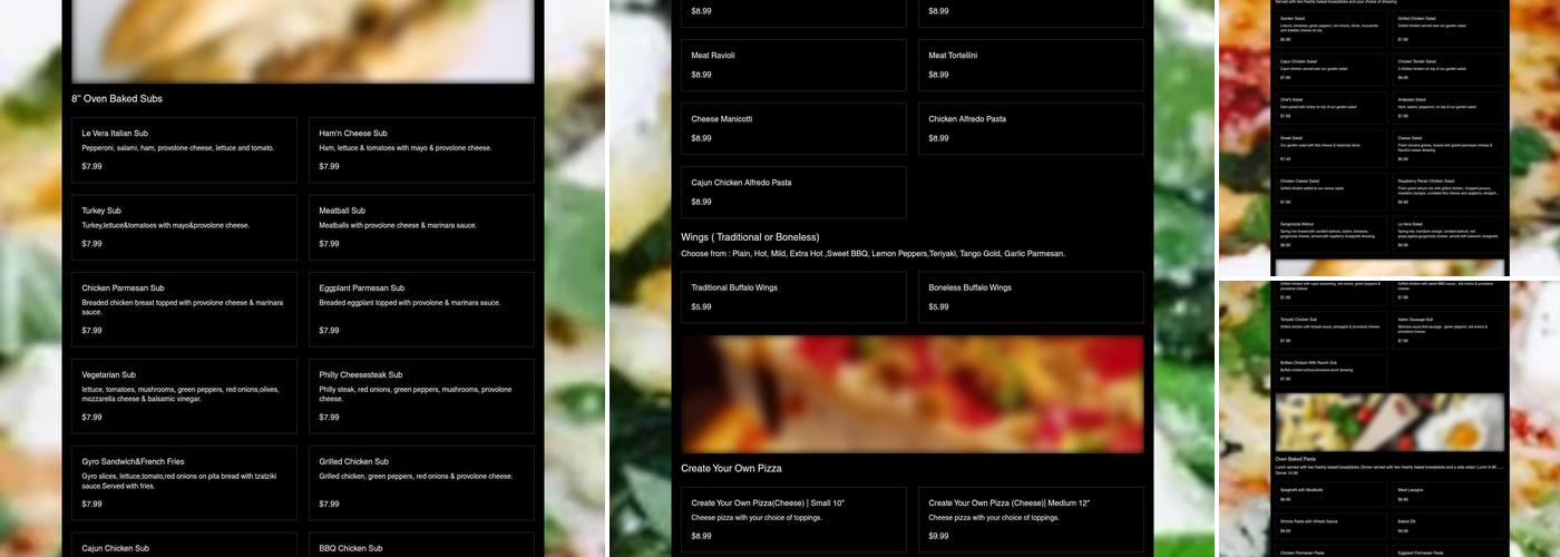Le Vera Pizza Menu