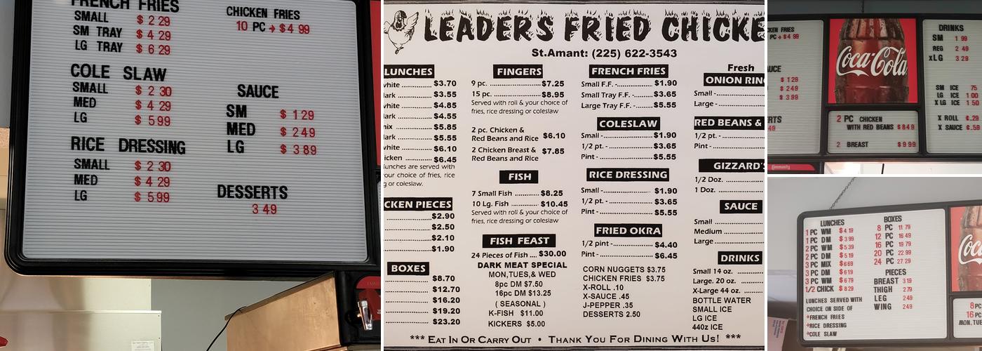 Leader's Fried Chicken - St. Amant Menu